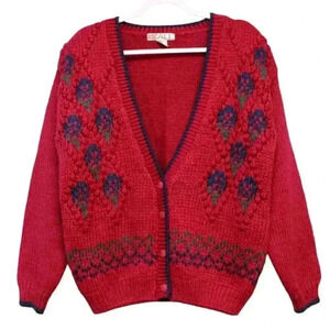 Vintage 80s 90s Grandpa Cardigan Sweater Size Large Classic Knit Ramie Argyle